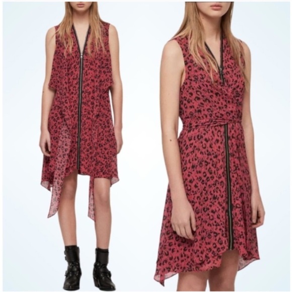 All Saints Dresses & Skirts - ALL SAINTS JADA LEOPARD ROAR PRINT PINK SIZE SMALL